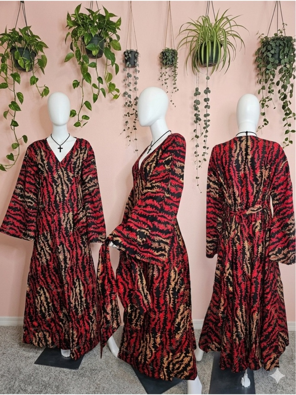 African Ankara Wrap Maxi Dress w/Bell Sleeves
